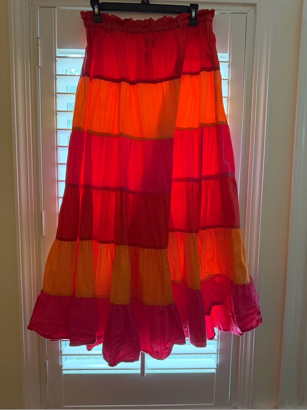 Antik Batik Tiered Maxi Skirt in Bright Pink and Orange